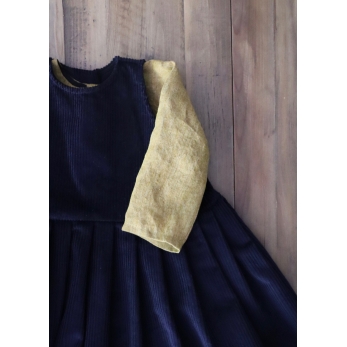 Sleevesless pleated dress, night blue corduroy