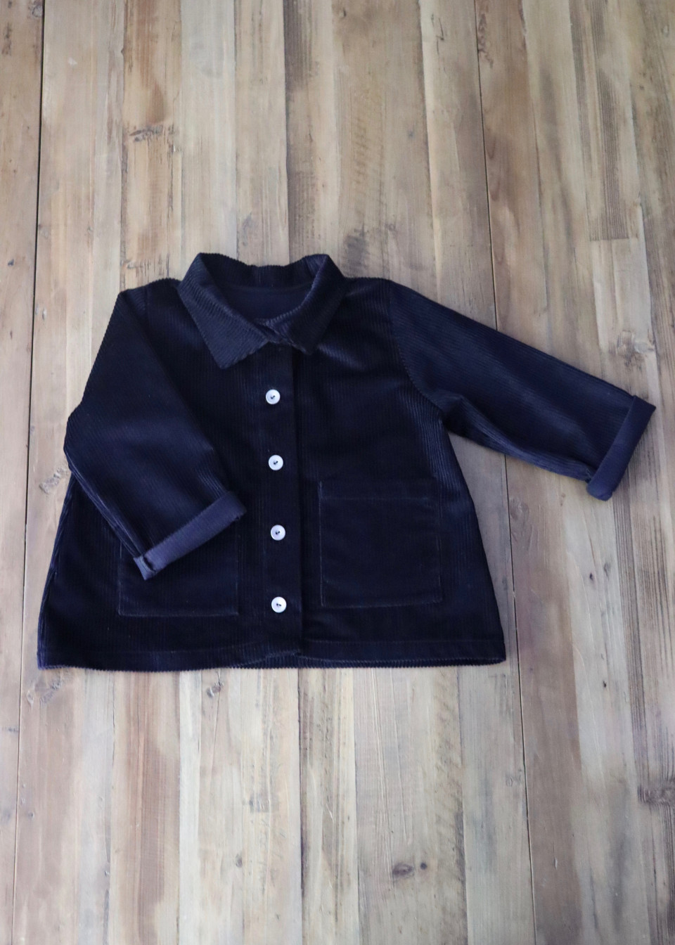 Veste enfant, velours bleu nuit