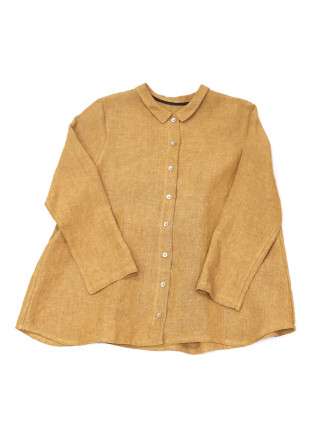 Pleated shirt, mustard linen