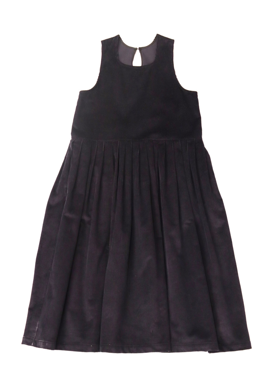 Pleated dress, sleeveless, night blue corduroy