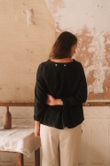 Long sleeves pleated blouse, black linen