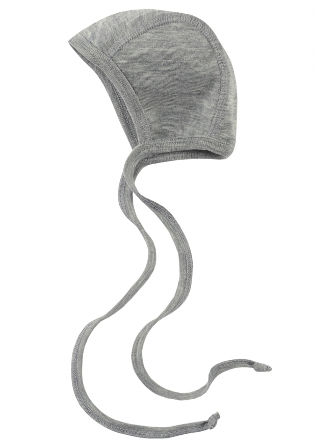 Baby bonnet in wool and silk, grey