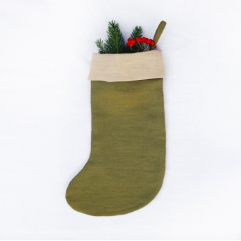 Christmas stocking in green olive linen