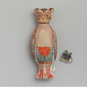 Embroidered linen doll Owl