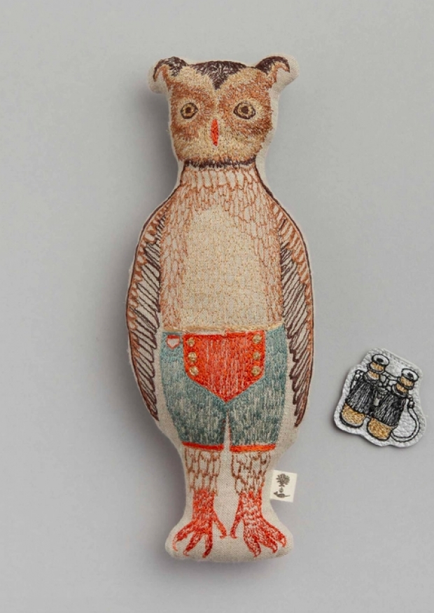 Embroidered linen doll Owl