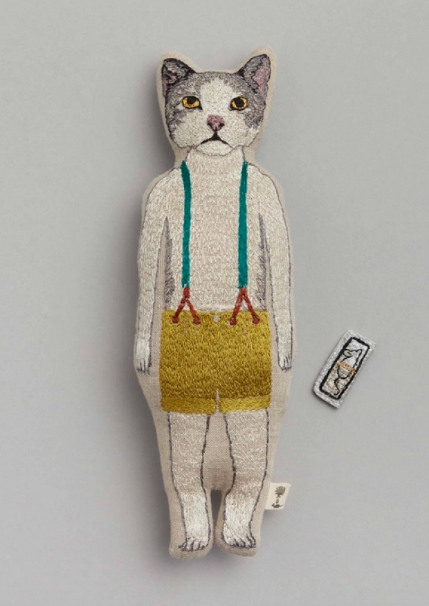 Embroidered linen doll Kitty