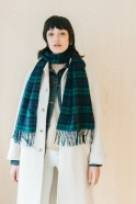 Navy blue tartan lambswool scarf