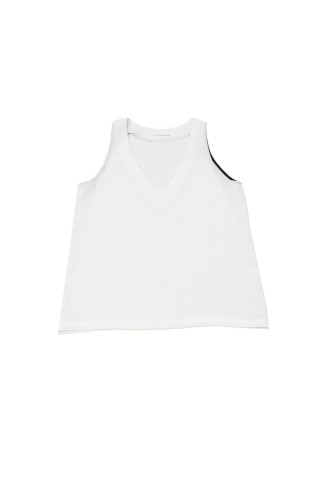 blouse sans manches col v lin blanc