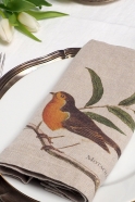 Set of 6 linen napkins, birds print