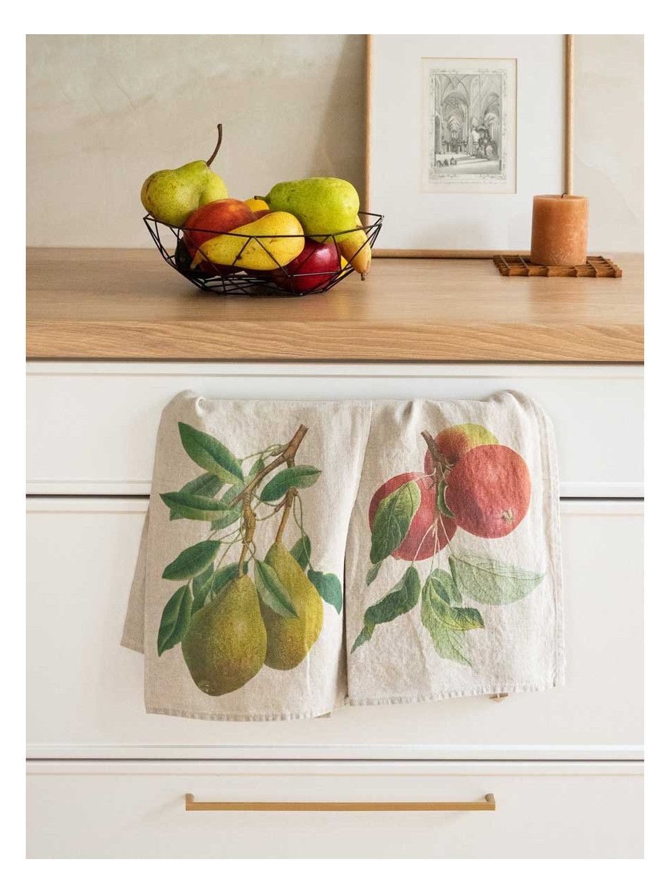 Kitchen towel in pear printed linen