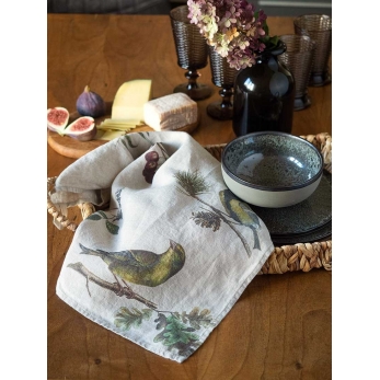 Kitchen towel in small birds printed linen