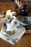 Kitchen towel in small birds printed linen