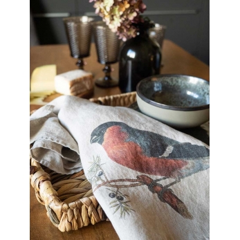 Kitchen towel in red bird printed linen