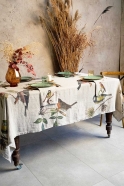 Linen tablecloth printed with little birds