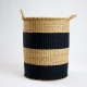 Long storage basket - Black and beige striped