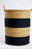 Long storage basket - Black and beige striped