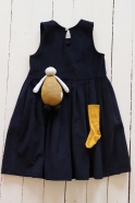 Pleated dress, sleeveless, night blue corduroy