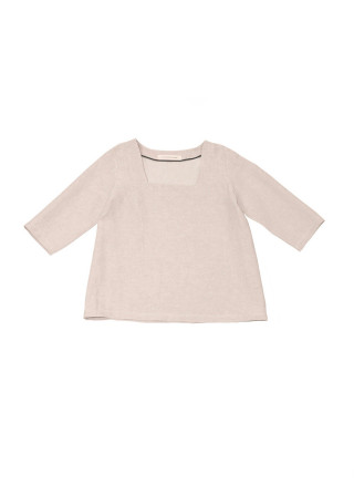 3/4 sleeves blouse squared neck, beige linen