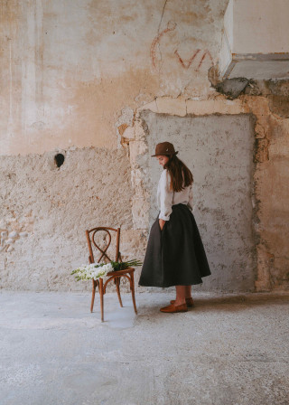 Jupe longue, toile de coton Brun