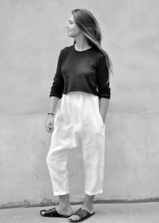 Pantalon sarouel, lin blanc
