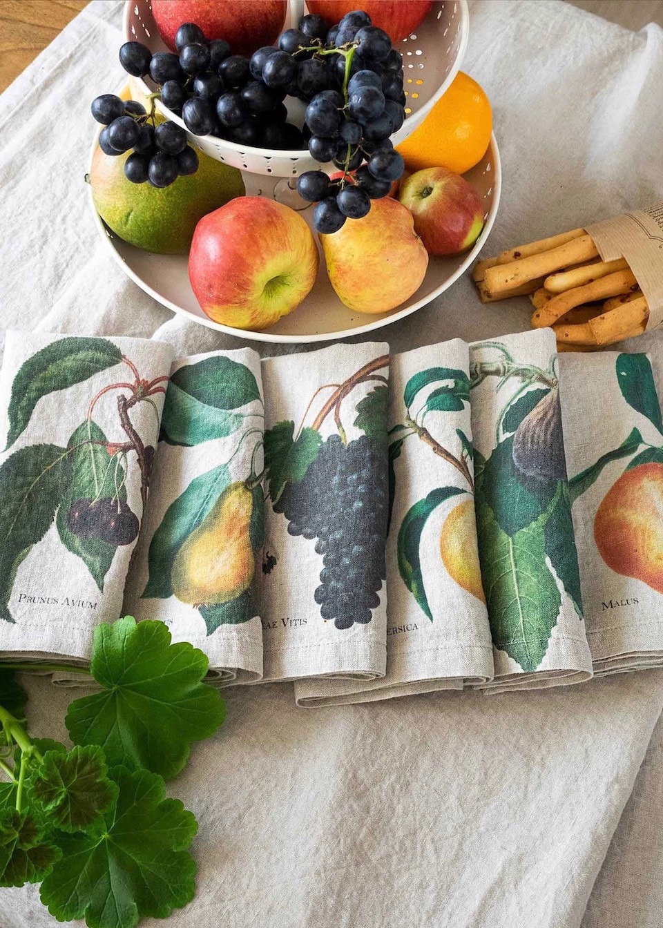 Set of 6 linen napkins with fruits prints - LINOROOM