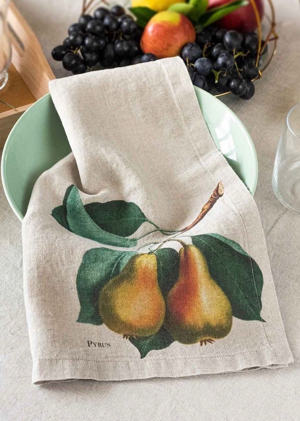 6 serviettes en lin imprimé fruits - LINOROOM