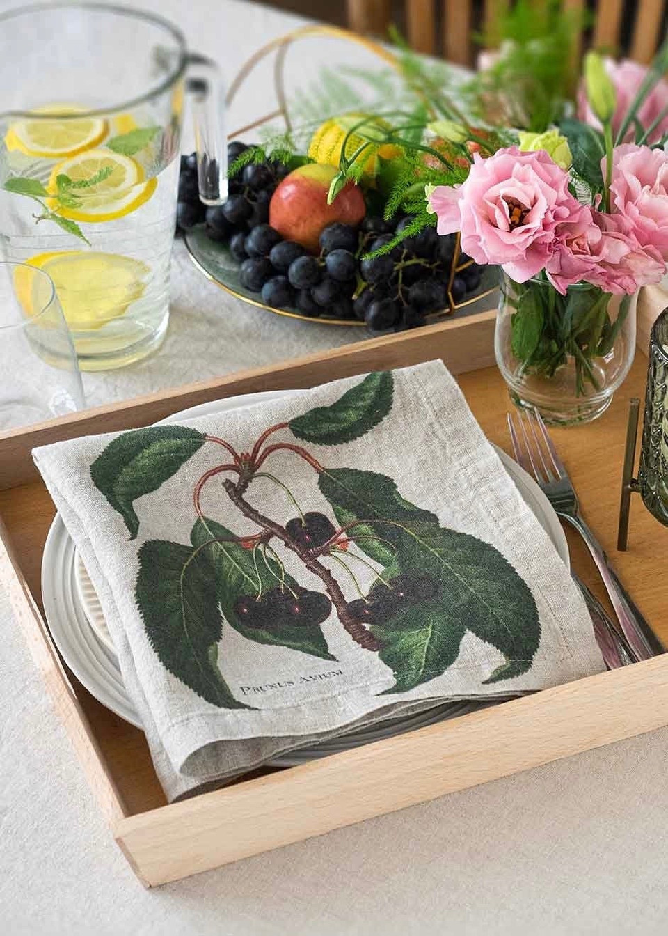 6 serviettes en lin imprimé fruits - LINOROOM