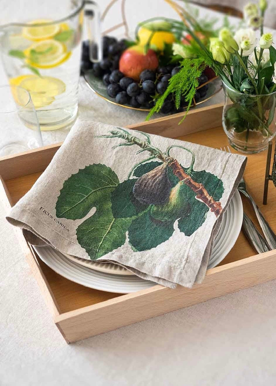 6 serviettes en lin imprimé fruits - LINOROOM