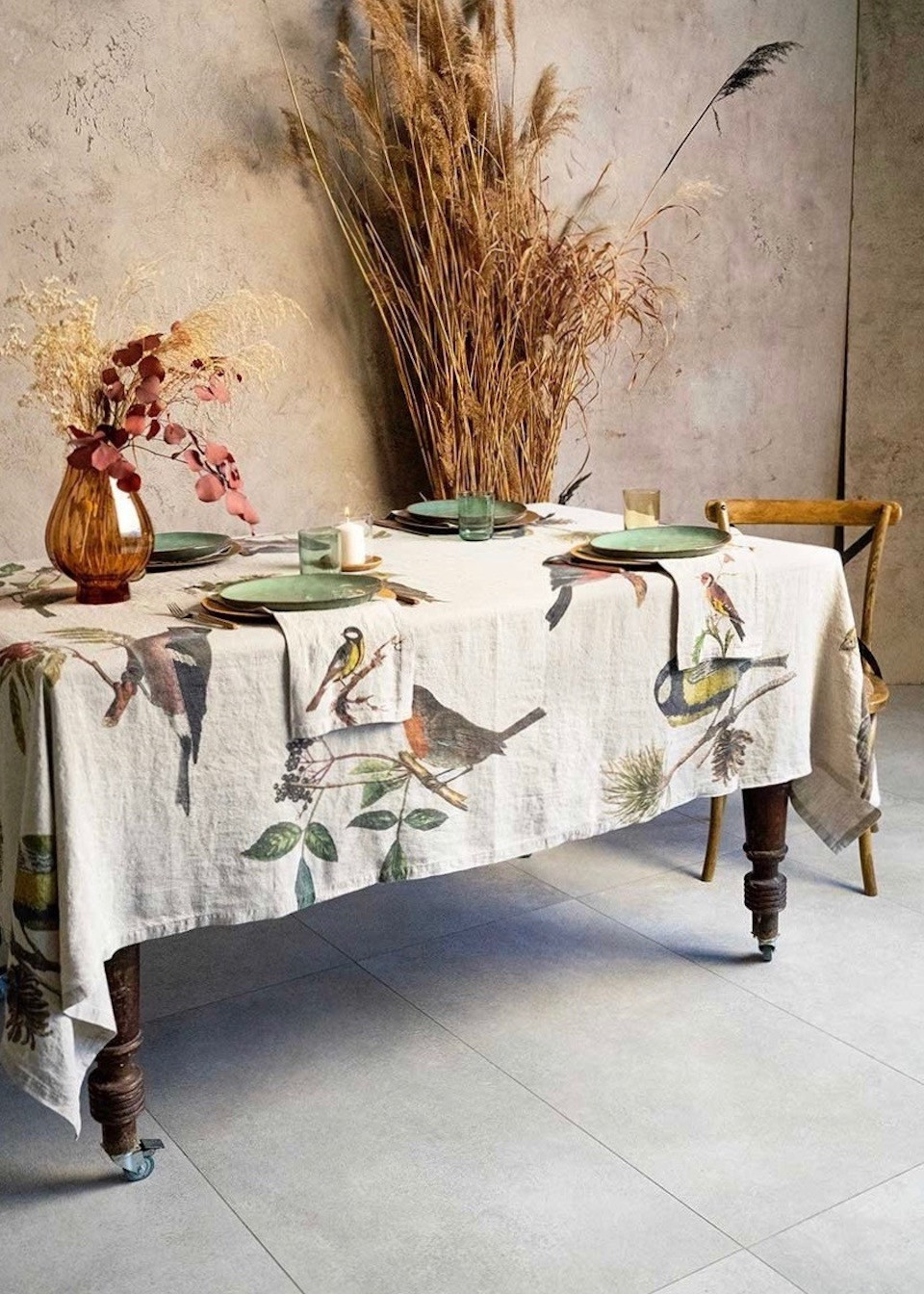 Nappe en lin imprimée oiseaux - LINOROOM