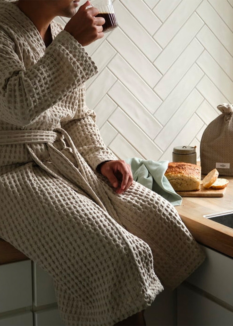 Peignoir en nid d'abeille beige - THE ORGANIC COMPANY