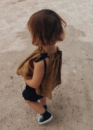Knotted blouse in mustard linen - LE VESTIAIRE DE JEANNE
