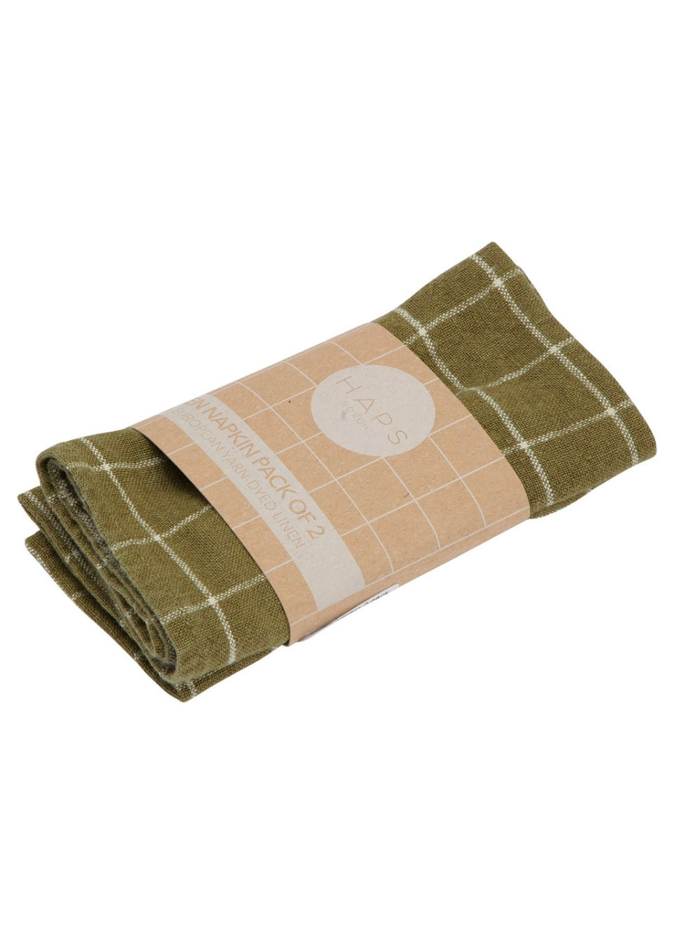 2 serviettes à carreaux  en lin - Olive