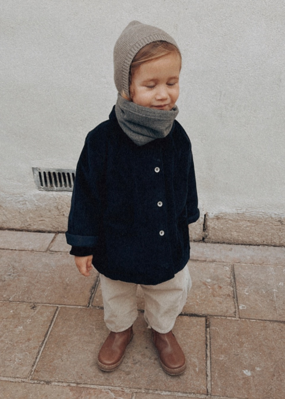 Veste enfant, velours bleu nuit