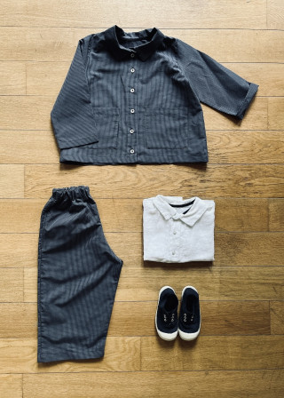 Veste enfant en seersucker vichy bleu - LE VESTIAIRE DE JEANNE