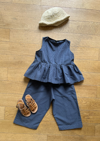 Pantalon large pour enfant, en vichy bleu - LE VESTIAIRE DE JEANNE