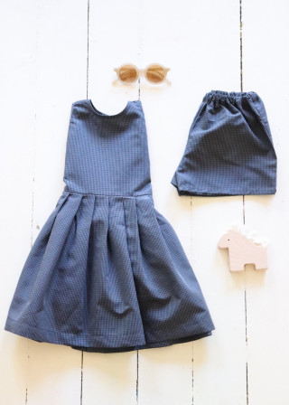 Robe à plis sans manches, vichy bleu