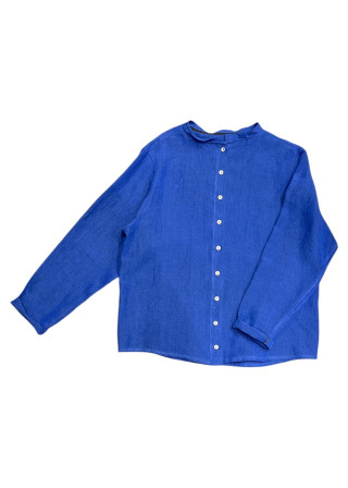 Shirt 03 in blue linen - LE VESTIAIRE DE JEANNE