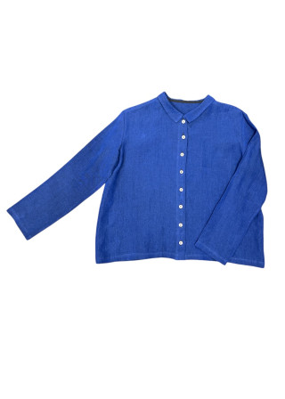 Shirt 05 in blue linen - LE VESTIAIRE DE JEANNE