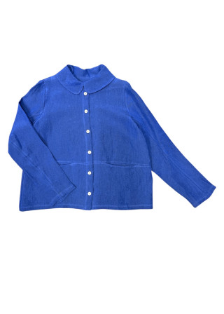 Shirt 06 in blue linen - LE VESTIAIRE DE JEANNE