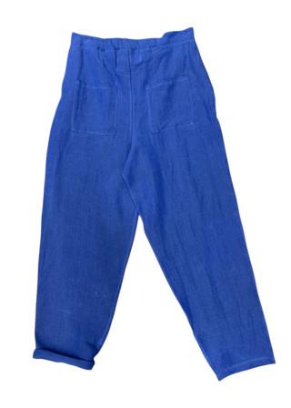 Trousers 01 in blue linen - LE VESTIAIRE DE JEANNE