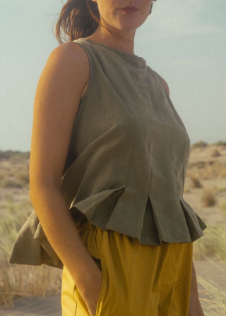 Blouse 09 in Lichen linen and silk - LE VESTIAIRE DE JEANNE