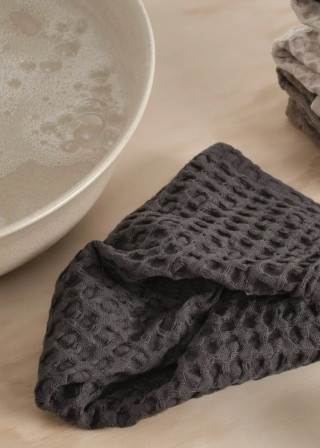 Big waffle kitchen & wash cloth in grey cotton - THE ORGANIC COMPANY