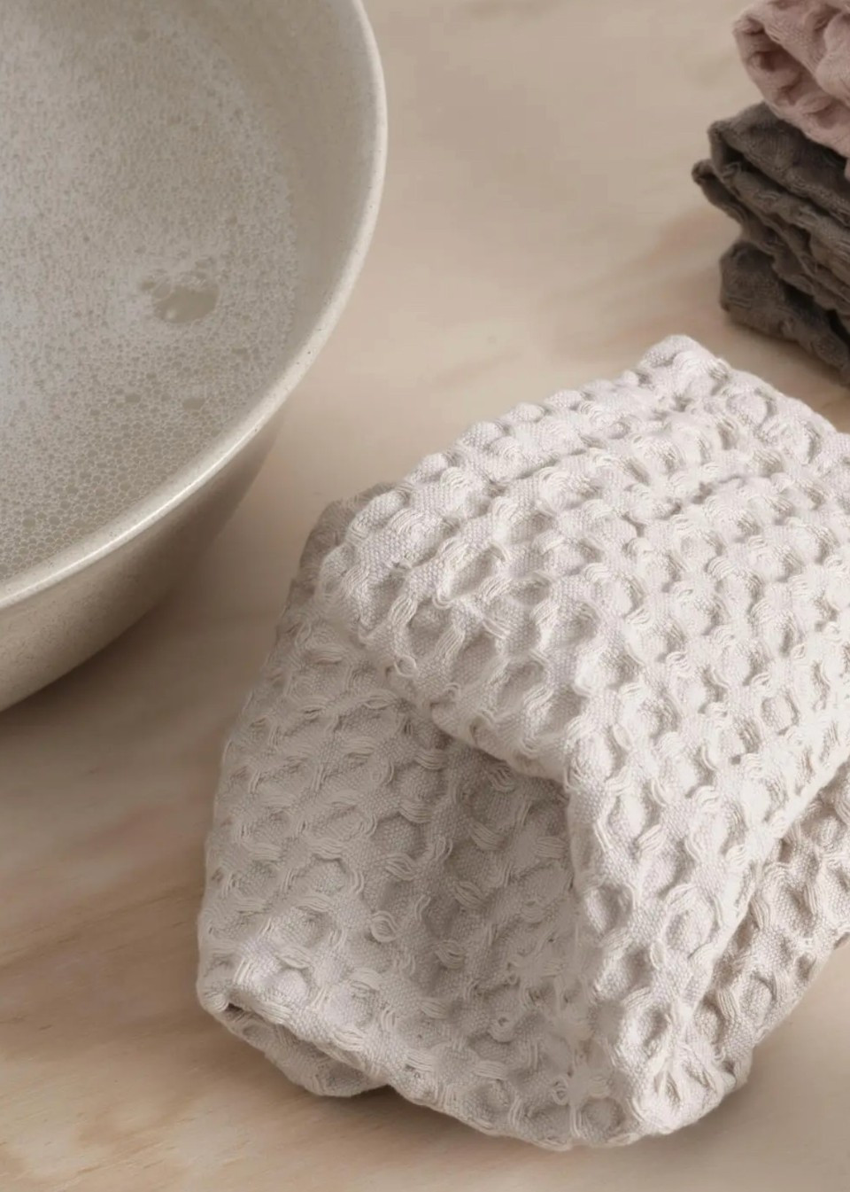 Lot de 3 essuis main en nid d'abeille beige - THE ORGANIC COMPANY