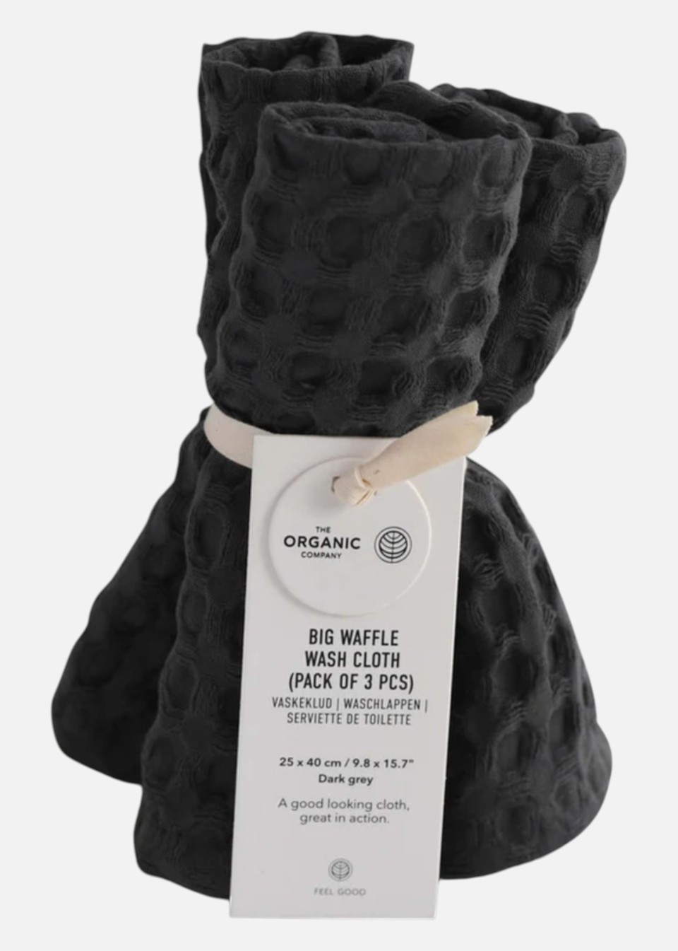 Set of 3 wash cloths in Grey big waffle cotton - THE ORGANIC COMPANY