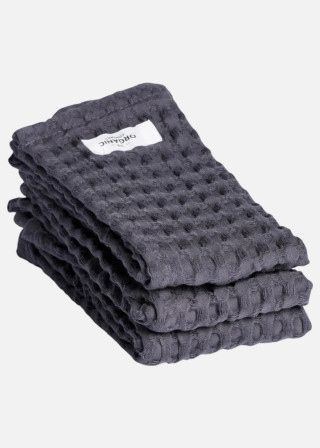 Lot de 3 essuis main en nid d'abeille gris - THE ORGANIC COMPANY