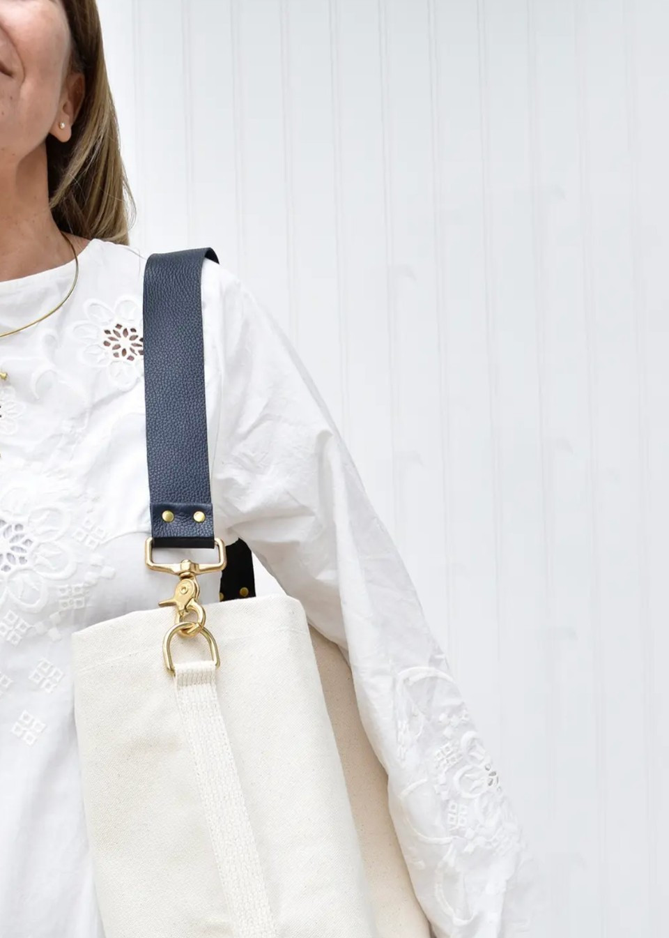 Tote bag in Canvas and Blue/Black leather strap - CELINA MANCURTI