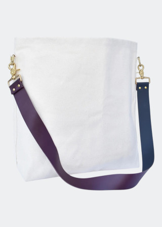 Sac fourre tout en toile et cuir bleu/cerise - CELINA MANCURTI