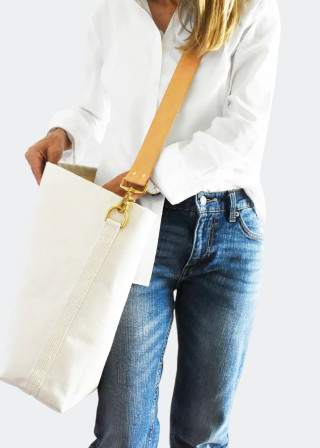 Sac fourre tout en toile et cuir naturel - CELINA MANCURTI