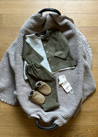 Baby trousers in khaki poplin - LE VESTIAIRE DE JEANNE
