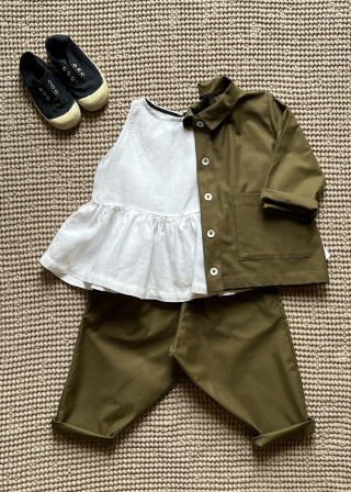 Kid trousers in khaki poplin - LE VESTIAIRE DE JEANNE